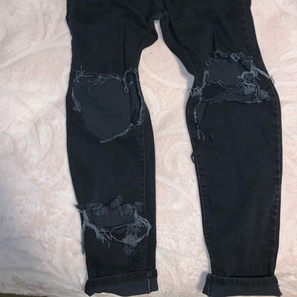Distressed black mom jeans